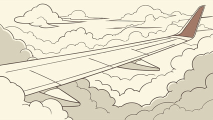Airplane wing soaring through fluffy clouds, offering a unique perspective of flight.