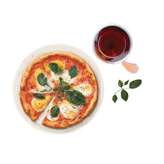 Delicious pizza with basil transparent background illustrator food art creative design home kitchen