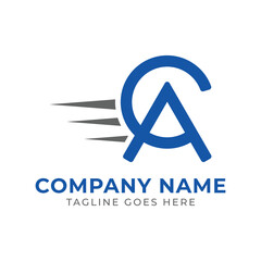 Modern and Dynamic Logo Design Featuring Initial CA in Blue with Speed Lines for a Fast Company