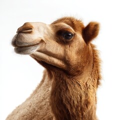 Obraz premium Close up Portrait of a Dromedary Camel Against White Background Soft Fur and Gentle Expression