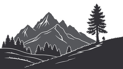 Silhouetted mountain range with trees and a gentle slope, a tranquil landscape scene.