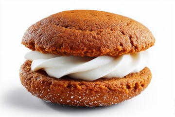 Delicious pumpkin whoopie pie with creamy filling on a clean white background for a sweet treat display