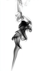 Abstract black and white smoke swirls gracefully against a white background, creating fluid, elegant shapes with a sense of movement and mystery.