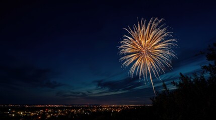 Stunning Fireworks Display Over Night Cityscape Golden Celebration at Night
