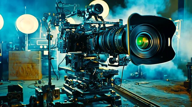 Professional  camera setup on a dolly.