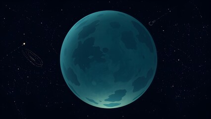 Space background with place for text. Surface of the planet with craters. Space decoration for your design. Stars and comets on dark background.