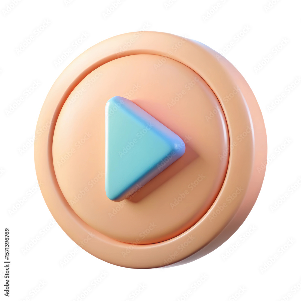 Fototapete modern 3d rendered play button icon with a soft peach colored circular base and a light blue triangl