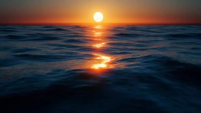Serene sunset over ocean with reflective shimmering water and vibrant sky
