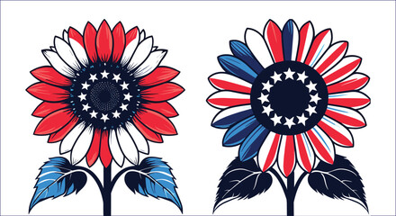 American Flag Sunflower Graphic Illustration Patriot Plants Design Decoration Element