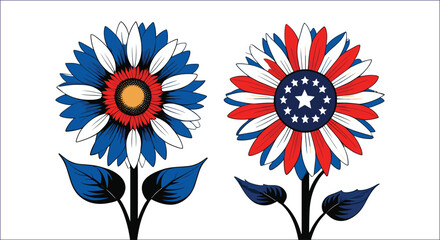 Patriotic Sunflower Duo Red White And Blue Fourth Of July Illustration