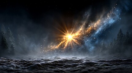 A glowing constellation of star and sparkle icons appearing through mist, captured with depth and soft ambient lighting. 