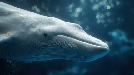 Fototapeta premium Close-up of a majestic white whale gracefully swimming through icy Arctic waters