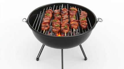 black stand grill with meat stick isolated on white background
