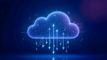 Futuristic Neon Cloud Data Exchange Icon in 4K