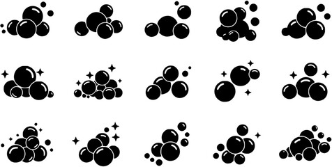 Fototapeta premium soap bubbles solid icon. set of soapy air bubbles floating, water bubbles in different arrangements silhouette symbol. isolated vector illustration 
