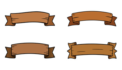 set of Wooden Banner Ribbon Isolated on White Background