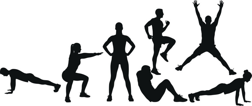 Fitness workout silhouette exercises cardio training bodyweight workout plan