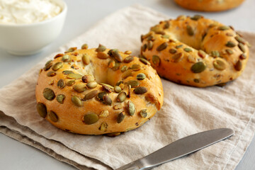 Homemade Pumpkin Seed Bagels for Breakfast Ready to Eat