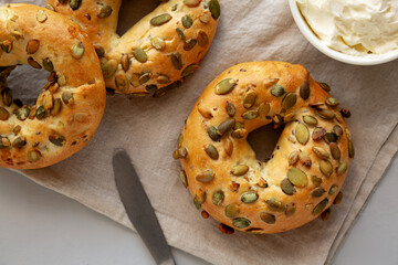 Homemade Pumpkin Seed Bagels for Breakfast Ready to Eat