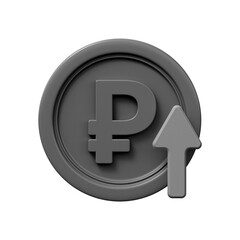 Black ruble coin with an arrow pointing up, 3D symbol
