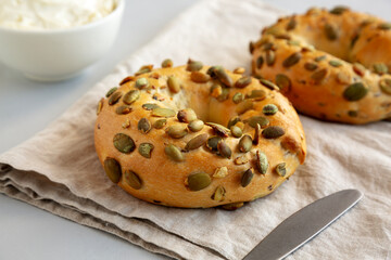 Homemade Pumpkin Seed Bagels for Breakfast Ready to Eat