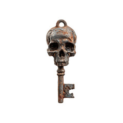 Rusty Skull Key Pendant Isolated on Black metal