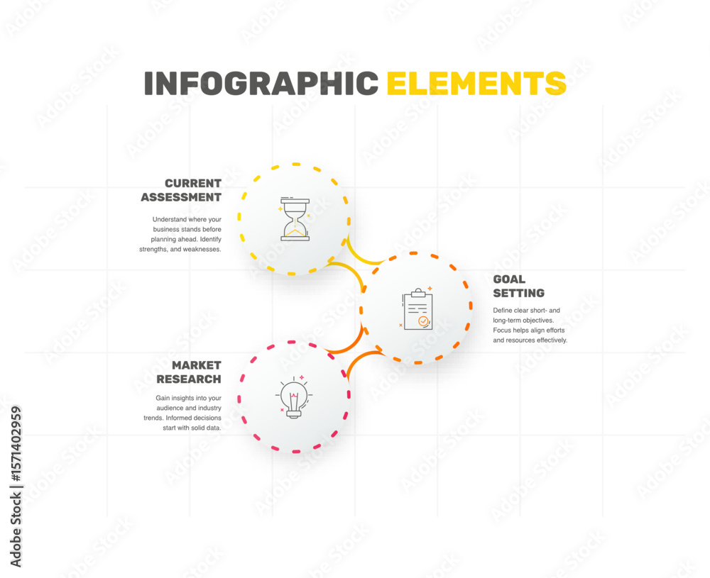 Poster Vector template circle infographics. Business concept with 3 options and parts. Three steps for content, flowchart, timeline, levels. Path step by step