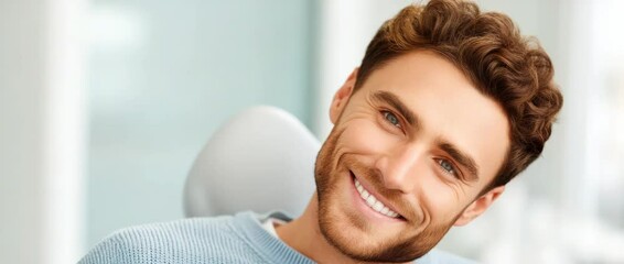 A handsome man showcasing a bright white smile after professional dental treatment