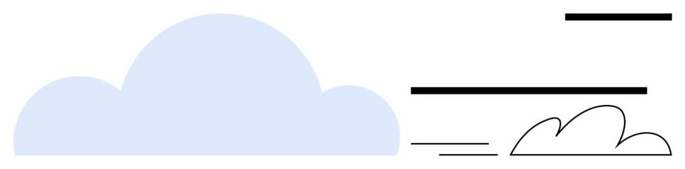 Soft blue cloud and abstract black and white wind lines evoke themes thumbs up weather, speed, progress, flow, simplicity, motion, and minimalism. Ideal for concepts of clarity and movement in