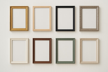 Eight empty picture frames in various colors and styles empty frames gold frame