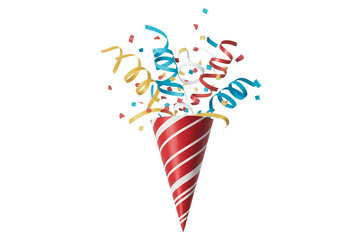 Festive party popper exploding with colorful streamers and confetti image