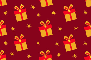 Seamless Gift Wrap Pattern With Gold And Red Tones