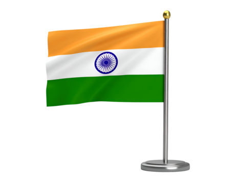 A compact national flag on a polished metallic stand, featuring a prominent tri-color design.