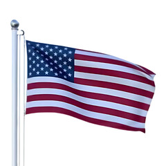 American flag waving proudly on a pole isolated on transparent background