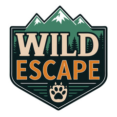 A circular emblem featuring 'Wild Escape' text and a stylized bear paw icon.