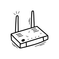 Hand Drawn Wireless Router Illustration. Doodle Vector. Isolated on White Background - EPS 10 Vector