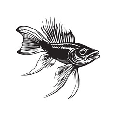 A collection of black and white fish vector illustrations, designed in a clean and artistic style. Perfect for coloring pages, tattoo designs, logos, educational materials, and decorative artwork.