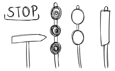 hand-drawn direction signs pointing in different directions on a metal stick element design icon