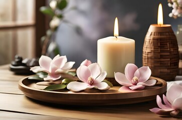 Cozy home decor, the concept of hygiene and aromatherapy. A bright room with white walls and sunlight.