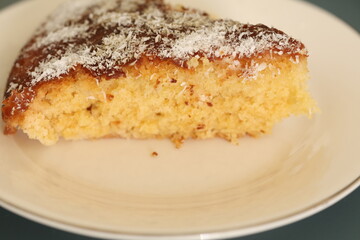 piece of cake on a plate close up