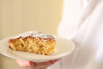 piece of cake on a plate close up