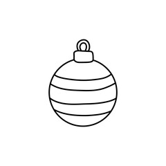 Minimalist vector line art illustration of a Christmas ornament ball. Black and white drawing perfect for holiday decorations, greeting cards, and seasonal design projects.