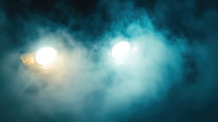 Bright Car Headlights Illuminating Foggy Night Scene for Dramatic Effect and Creative Photography Opportunities