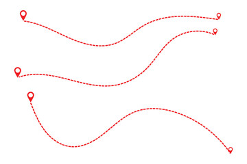 Route Optimization line icon, Route icon between two points with dotted path and location pin. Route location icon. Location pointer continuous one line drawing. GPS navigation line. map pin icon. 