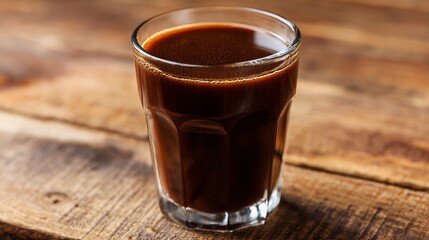 Deep brown date juice in a rustic curved glass rich tone with no shadows isolated studio style for commercial use overlay cut out on isolated transparent removed background