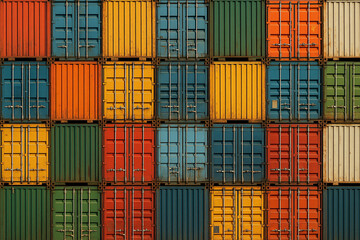 Stacked shipping containers in various colors cargo containers logistics