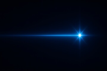 Blue glowing horizontal light beam with radiant starburst flare on dark background for futuristic concept or digital technology concept