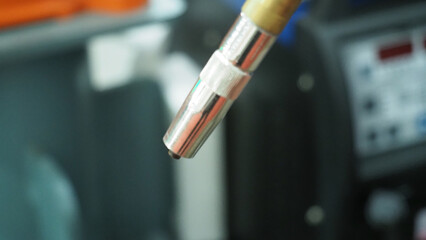 Laser welder.Close up of robot laser welding.