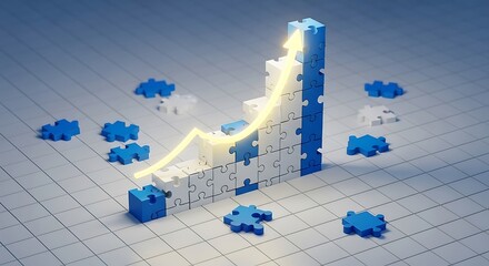 Strategic Growth Puzzle Pieces Forming an Upward Trend