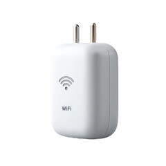 Obraz premium A white WiFi signal booster with two metal prongs designed to extend wireless internet coverage.